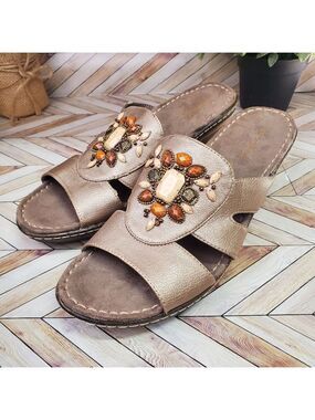 Soul By Naturalizer Brown Beaded Slide Sandal Women Size 10